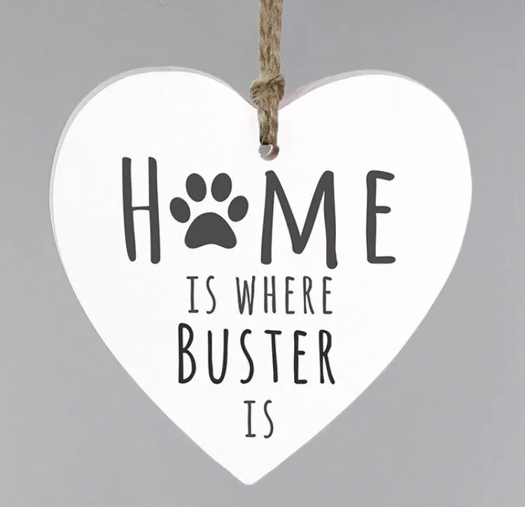 Personalised 'Home is Where' Pet Wooden Heart Decoration