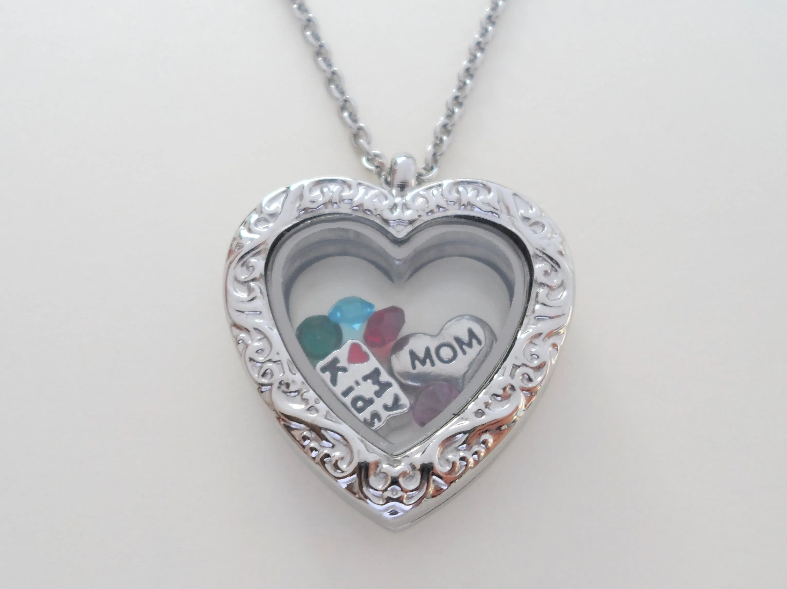 Personalized Silver Design Heart Locket Necklace for Mother or Grandma - by Jewelry Everyday