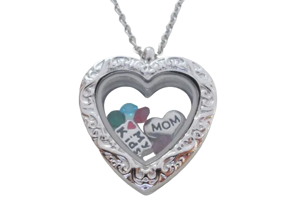Personalized Silver Design Heart Locket Necklace for Mother or Grandma - by Jewelry Everyday
