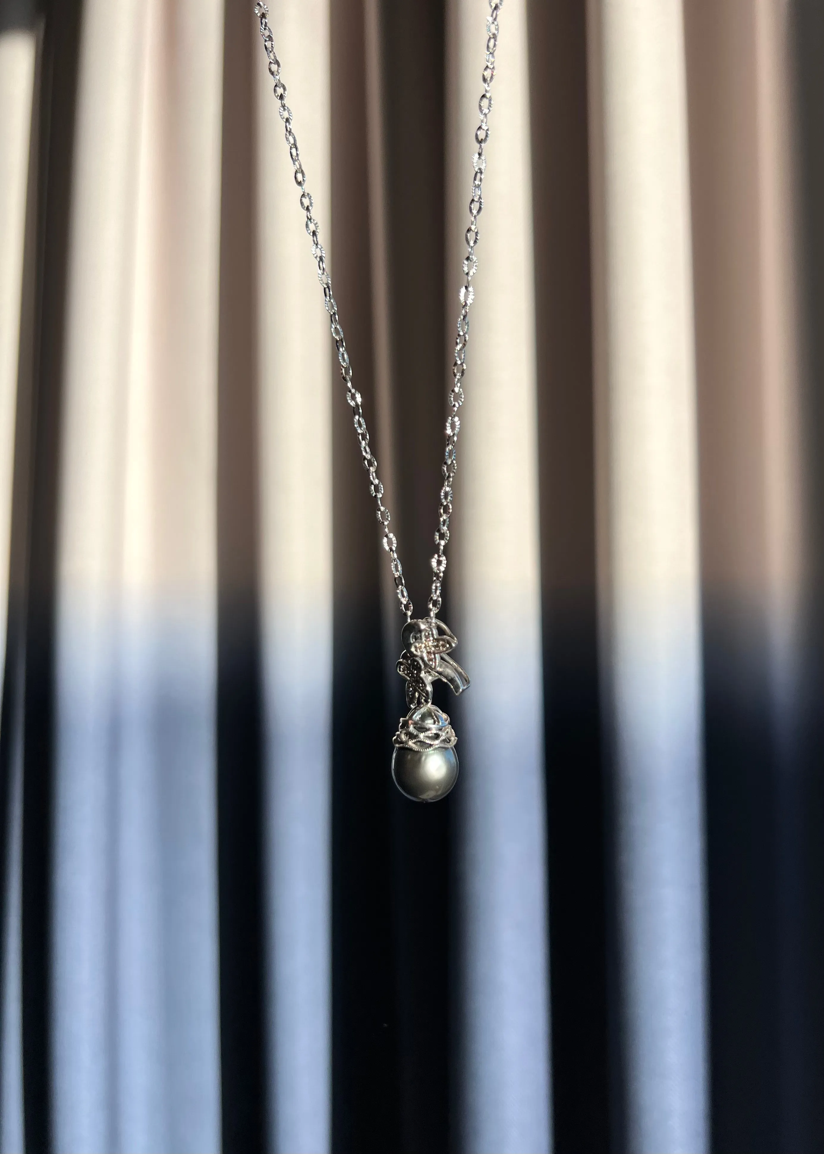 Pistachio Tahitian Black Pearl & Champagne Diamond Pendant Necklace