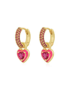 Puffy Heart Huggies- Hot Pink- Gold