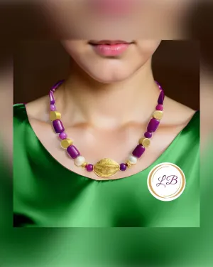 Purple Sugilite & Pearls Gemstone Gold Vermeil Pendant Necklace 20"