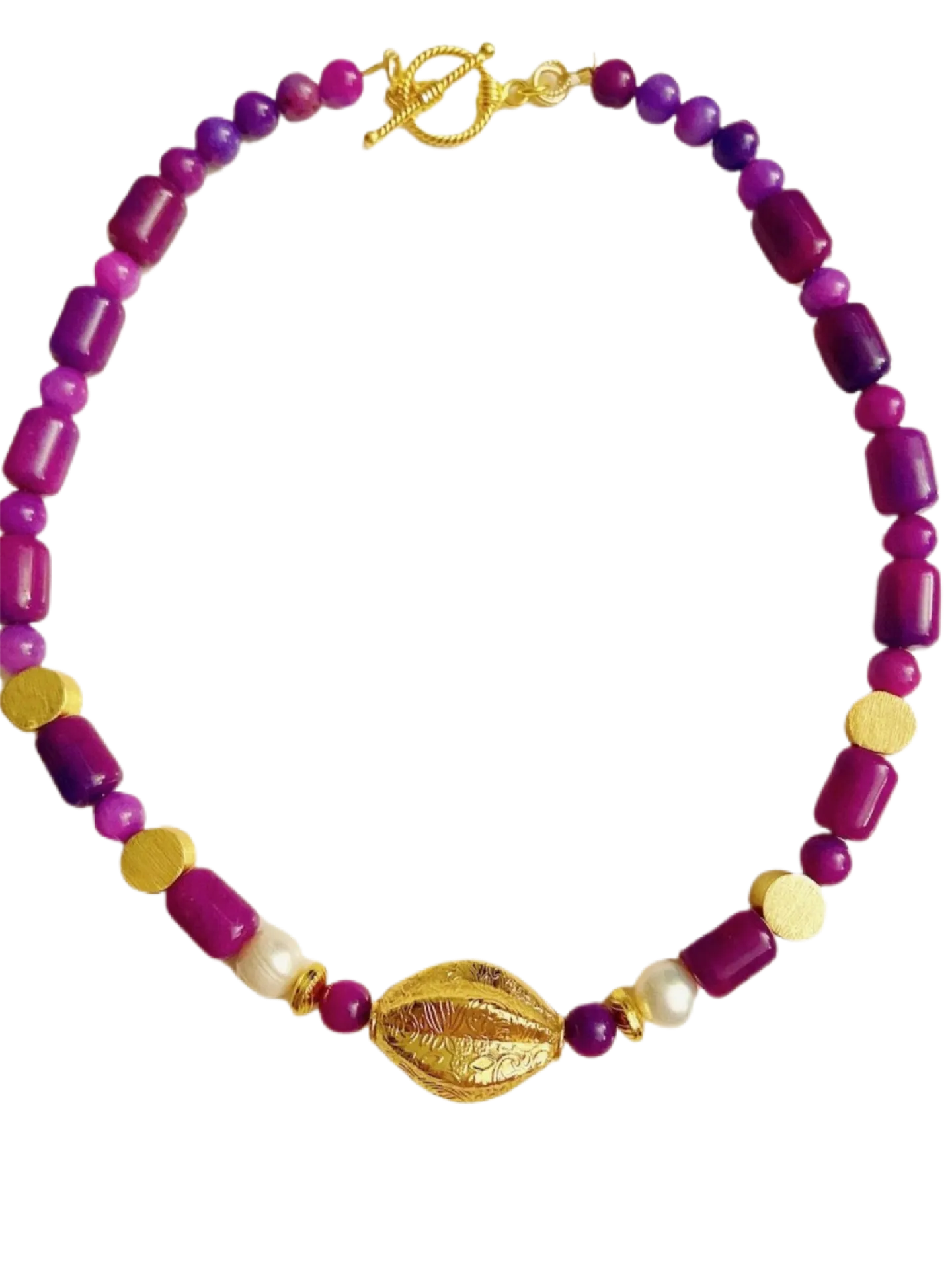 Purple Sugilite & Pearls Gemstone Gold Vermeil Pendant Necklace 20"