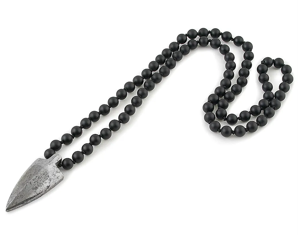Pyrite arrowhead black lava necklace