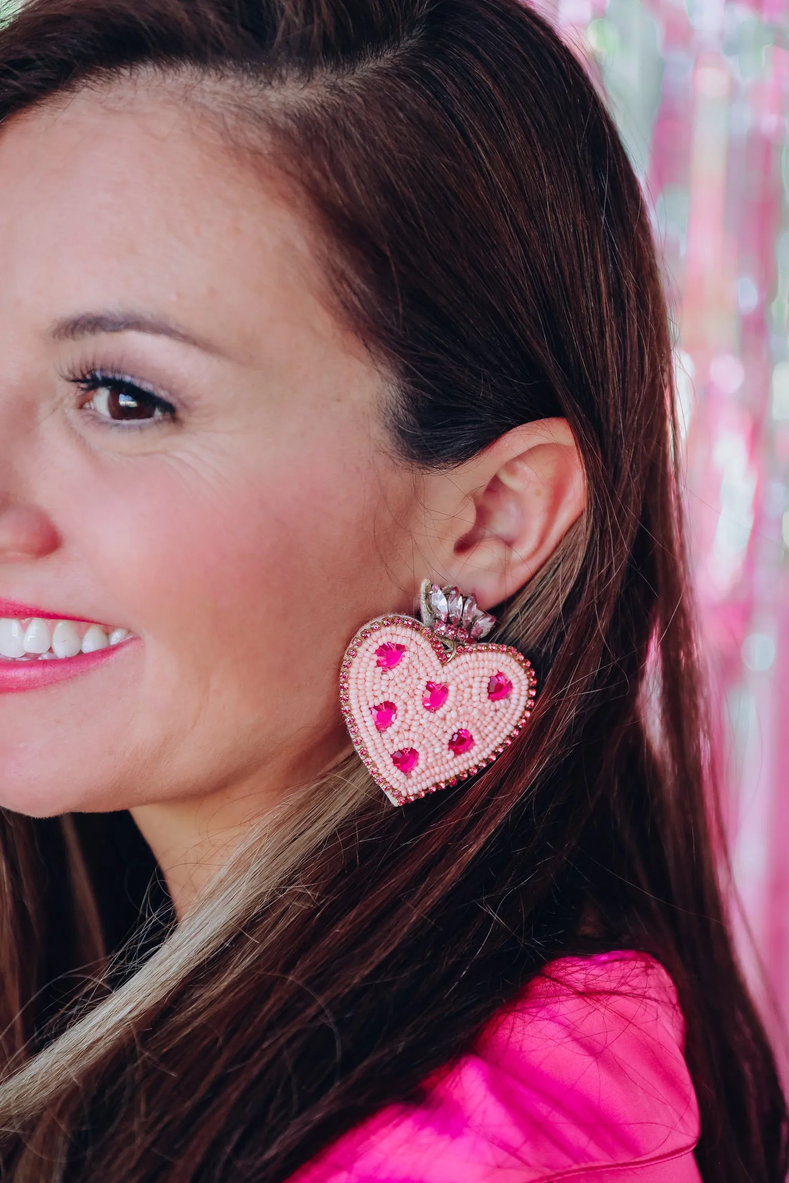 Queen Of Hearts Beaded Earrings - Light Pink