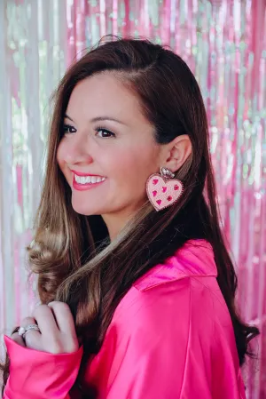 Queen Of Hearts Beaded Earrings - Light Pink