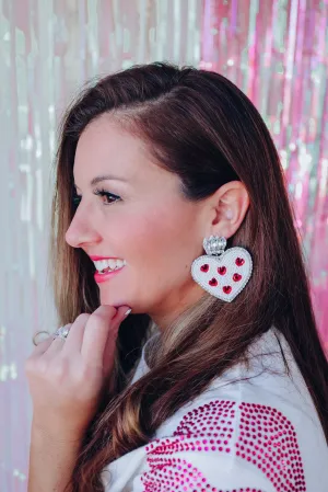 Queen Of Hearts Beaded Earrings - White
