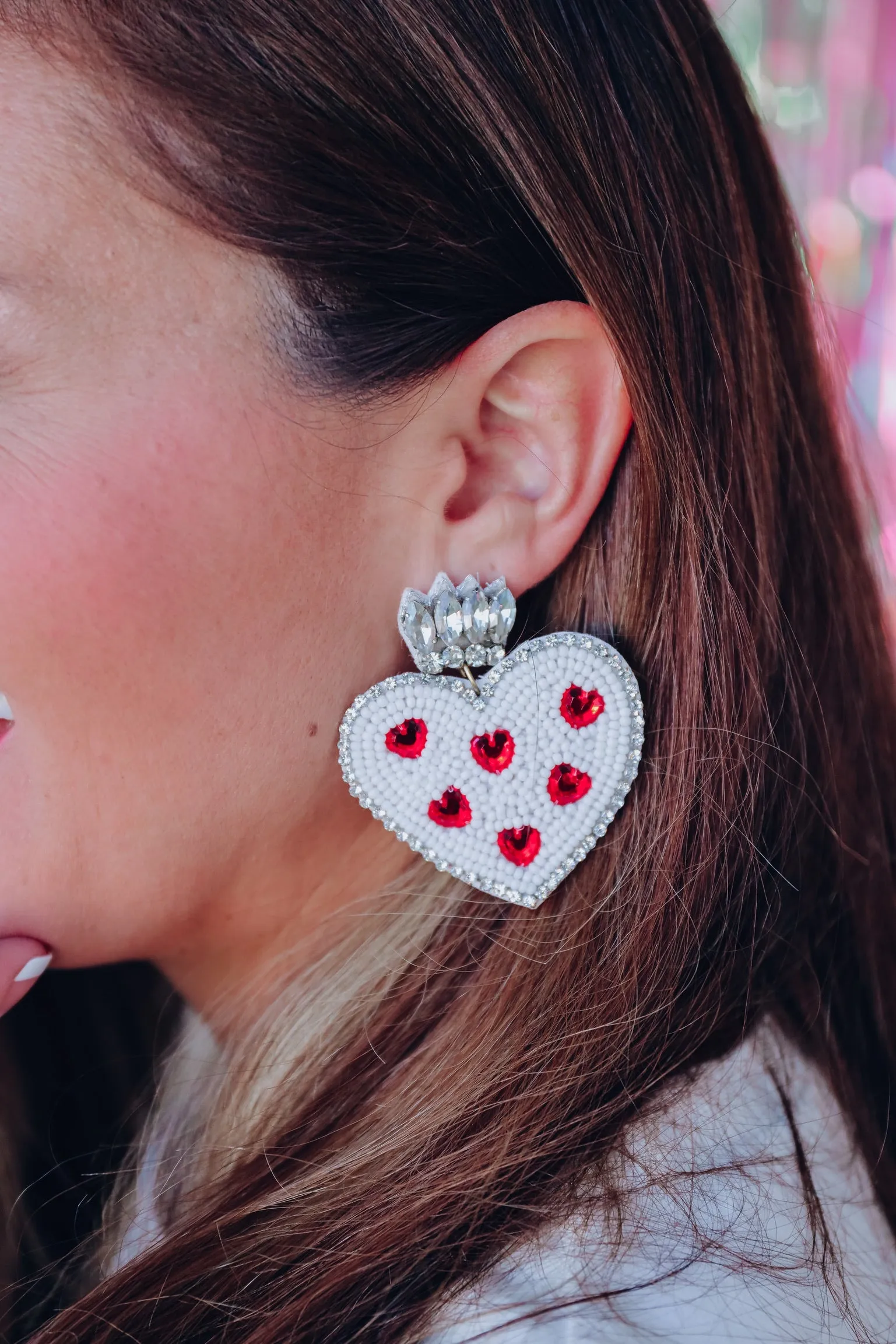 Queen Of Hearts Beaded Earrings - White
