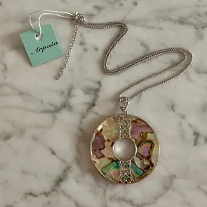"Golden" Abalone Shell Pendant on Adjustable 17" - 20" Popcorn Chain / Rhodium-Plated Sterling Silver