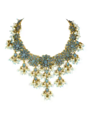 Rare Chanel 90’s Vintage Blue Gripoix & Faux Pearl Statement Necklace