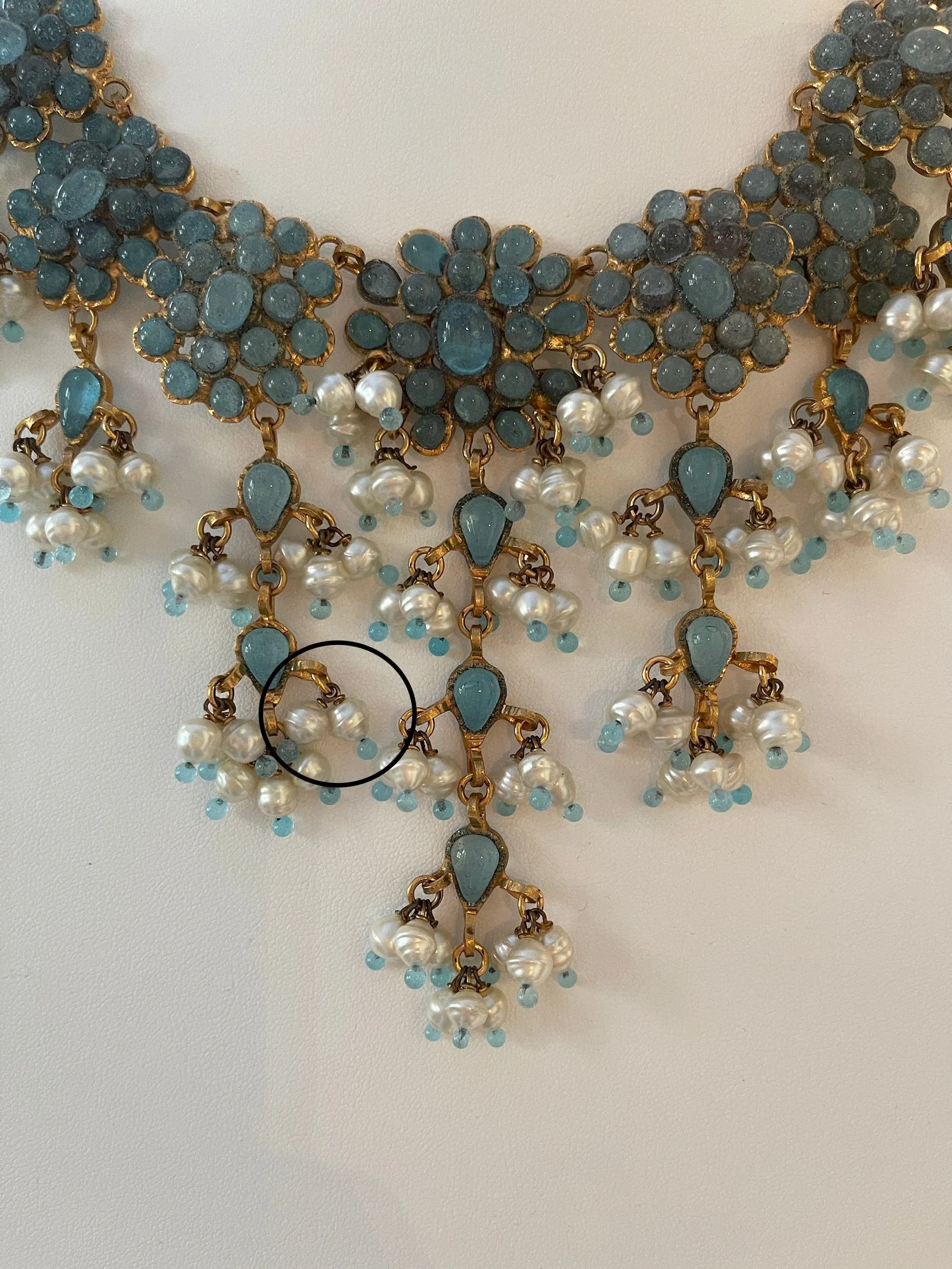 Rare Chanel 90’s Vintage Blue Gripoix & Faux Pearl Statement Necklace