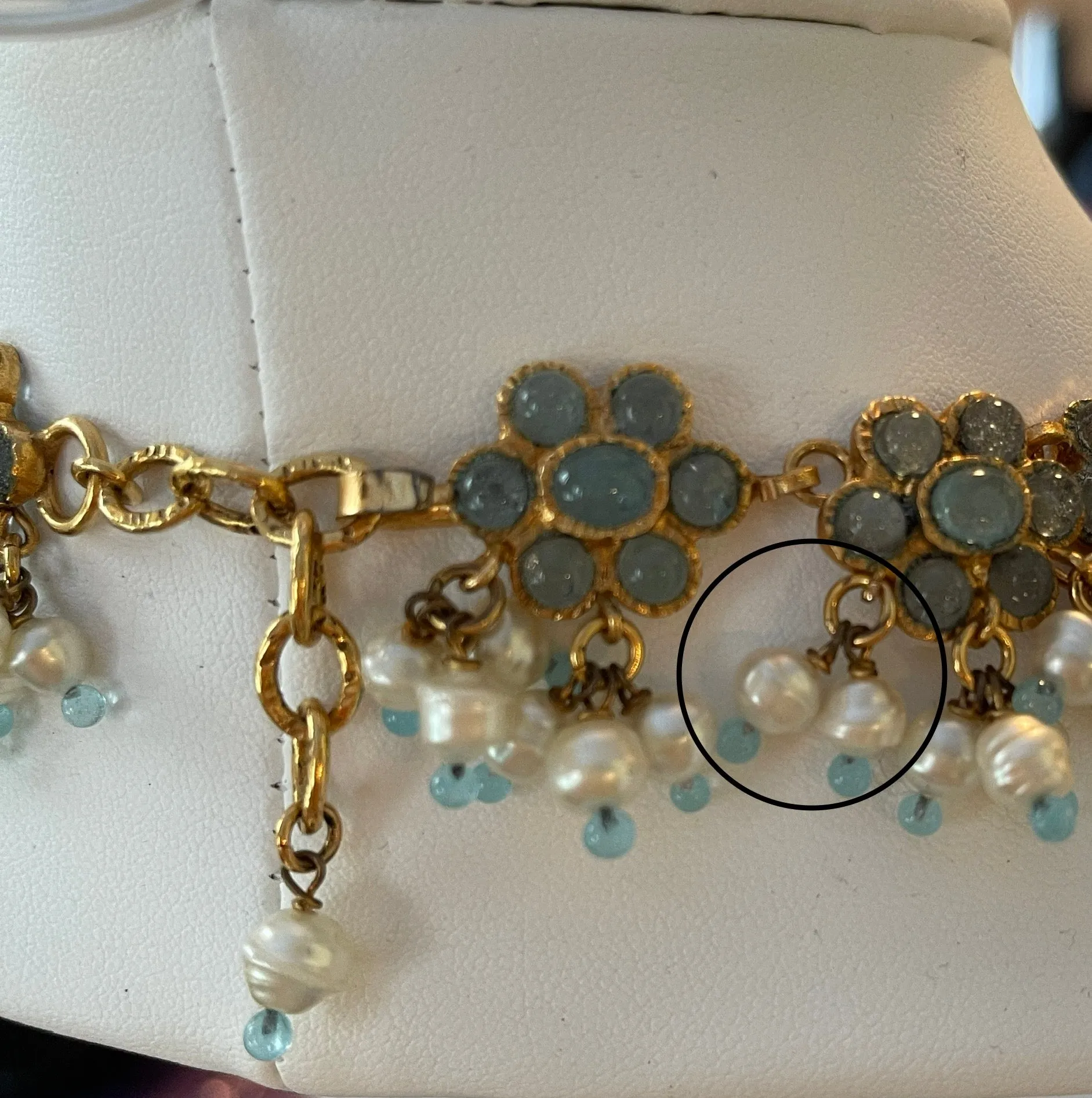Rare Chanel 90’s Vintage Blue Gripoix & Faux Pearl Statement Necklace