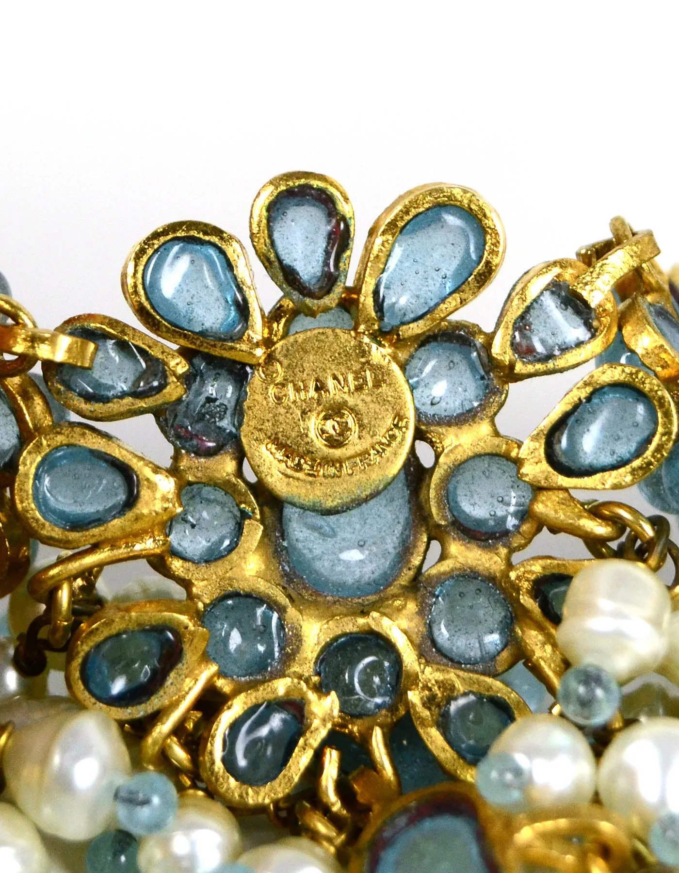 Rare Chanel 90’s Vintage Blue Gripoix & Faux Pearl Statement Necklace