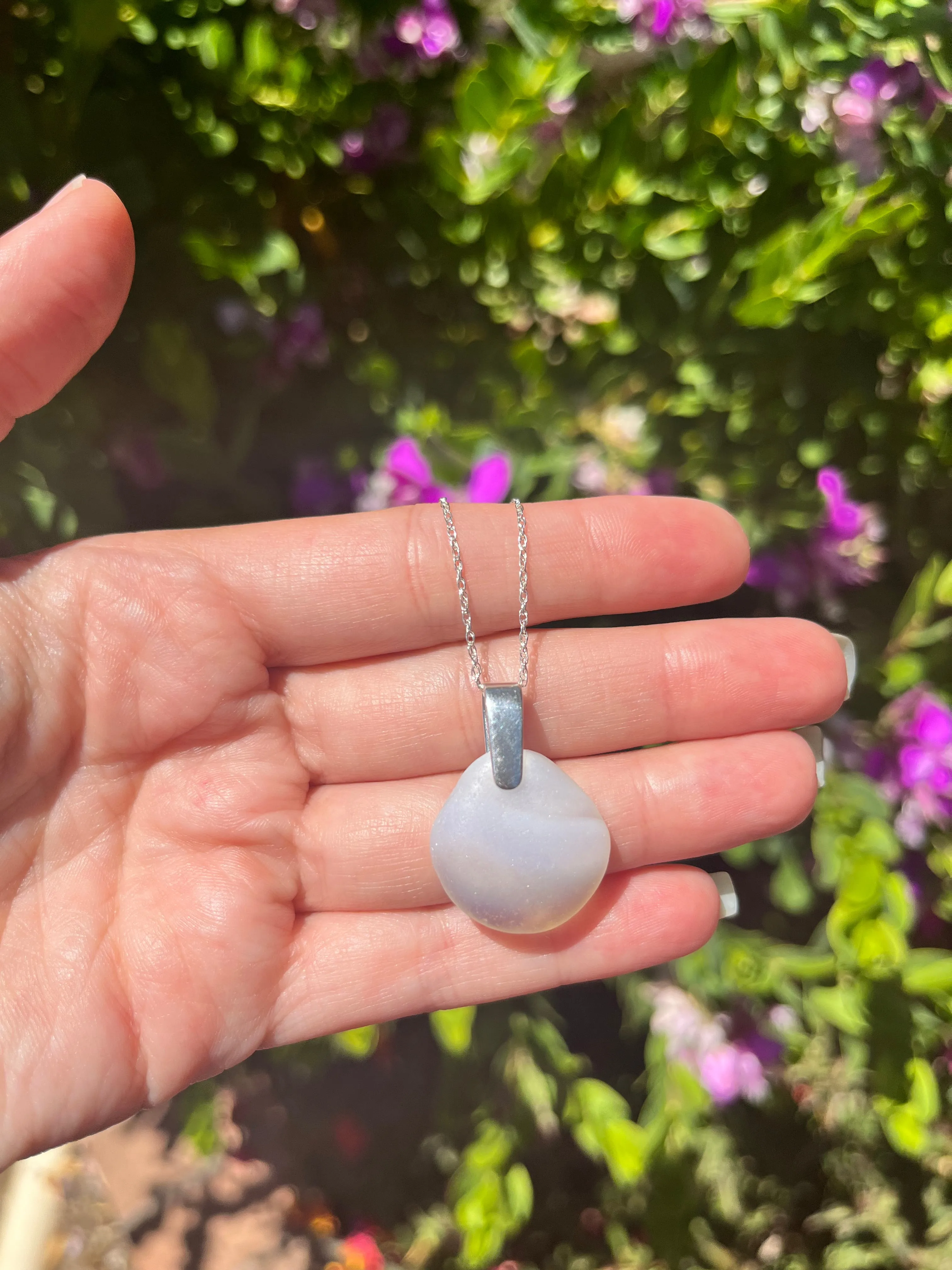 Rare Davenport Opalite Sea Glass Pendant Necklace in Opal