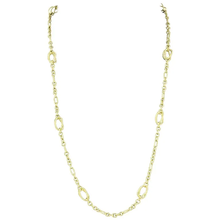 Rare David Yurman 18K White and Yellow Gold Diamond Spiral Link Necklace 32"