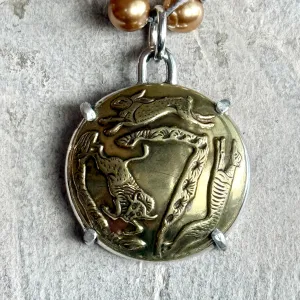 Rare Thylacine Tiger Button Necklace