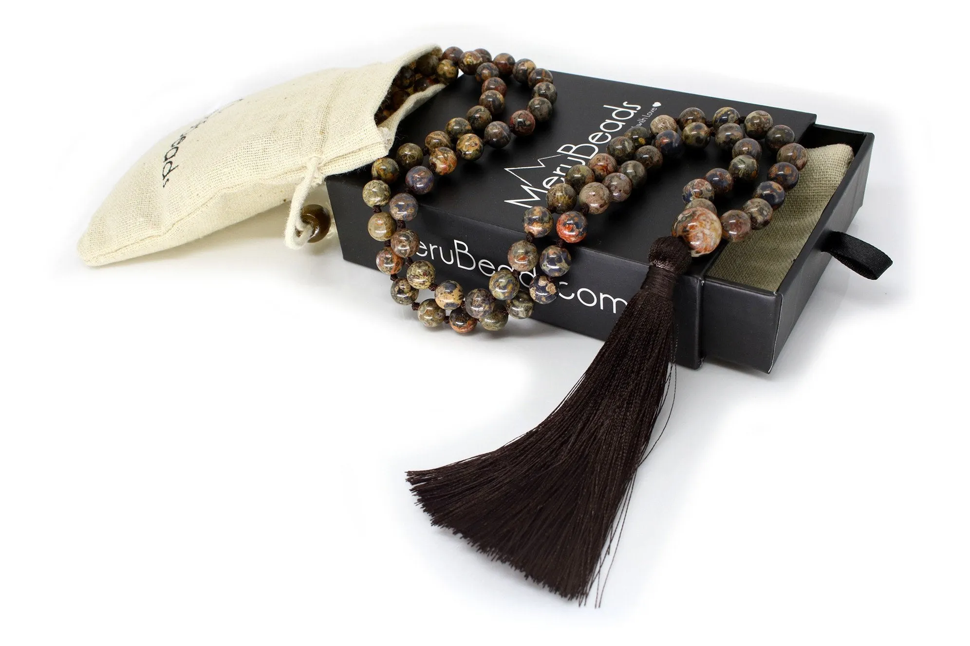 Red Leopardskin Jasper Mala Beads Necklace - "I am Dedicated"