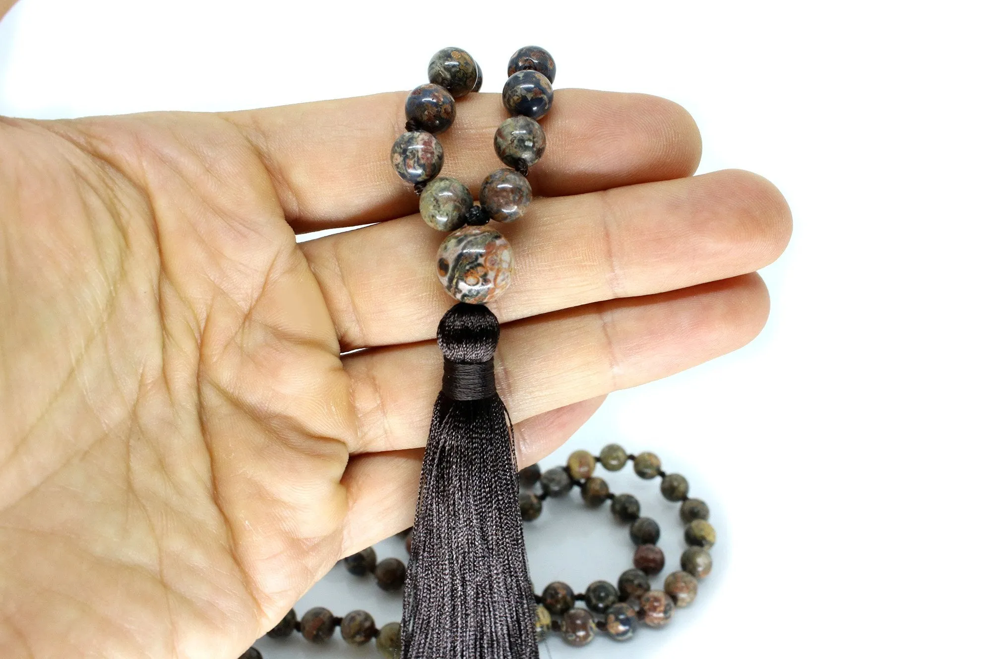 Red Leopardskin Jasper Mala Beads Necklace - "I am Dedicated"