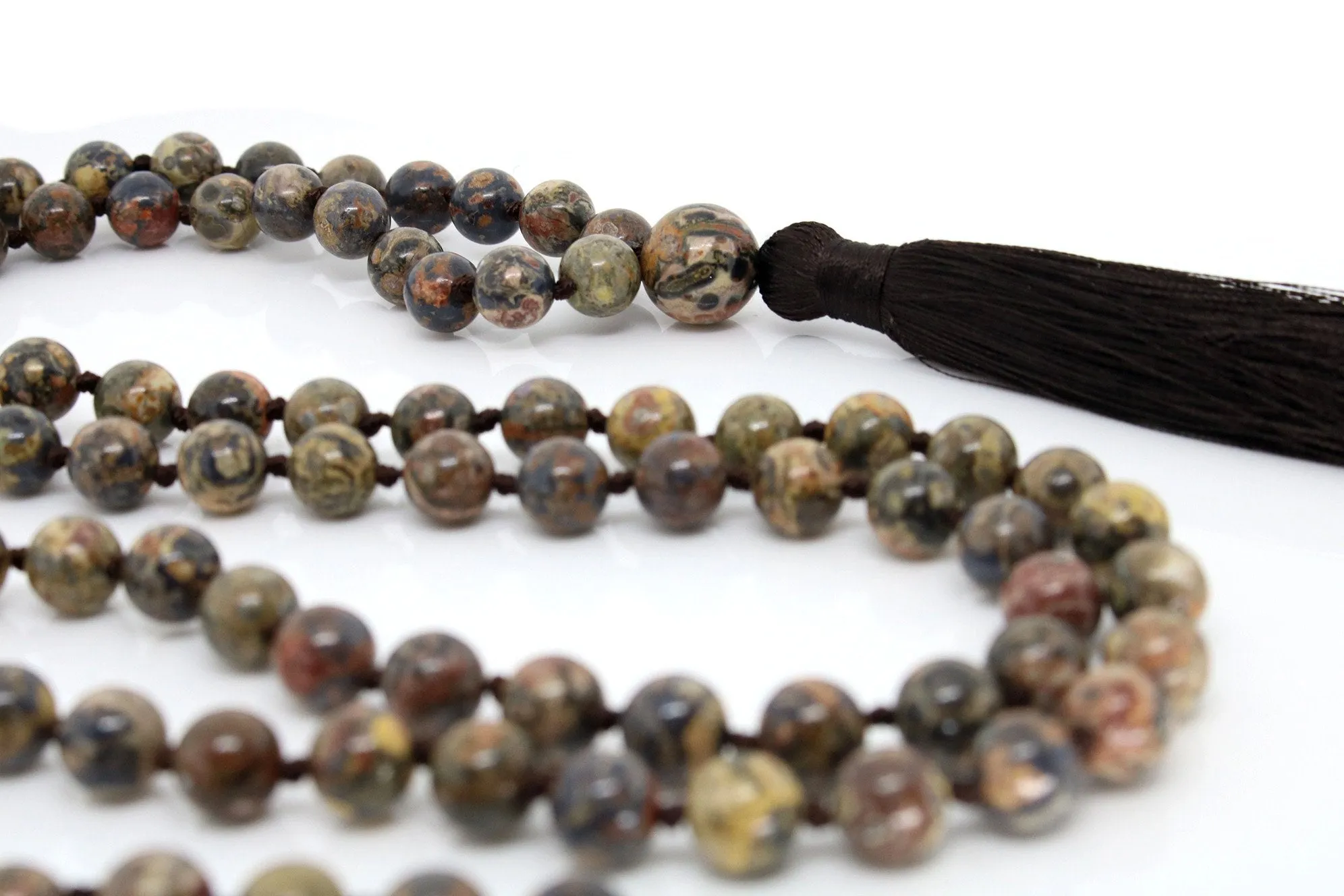 Red Leopardskin Jasper Mala Beads Necklace - "I am Dedicated"