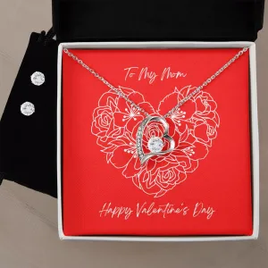 Red Mom Valentine's Forever Heart Necklace & Cubic Zirconia Earring Set