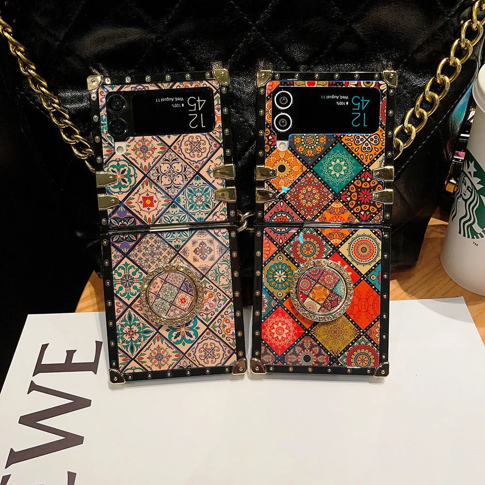 Retro Boho Style Ring Bohemian Case With Lanyard for Samsung Galaxy Z Flip3 Flip4 5G