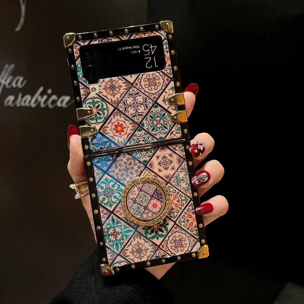 Retro Boho Style Ring Bohemian Case With Lanyard for Samsung Galaxy Z Flip3 Flip4 5G