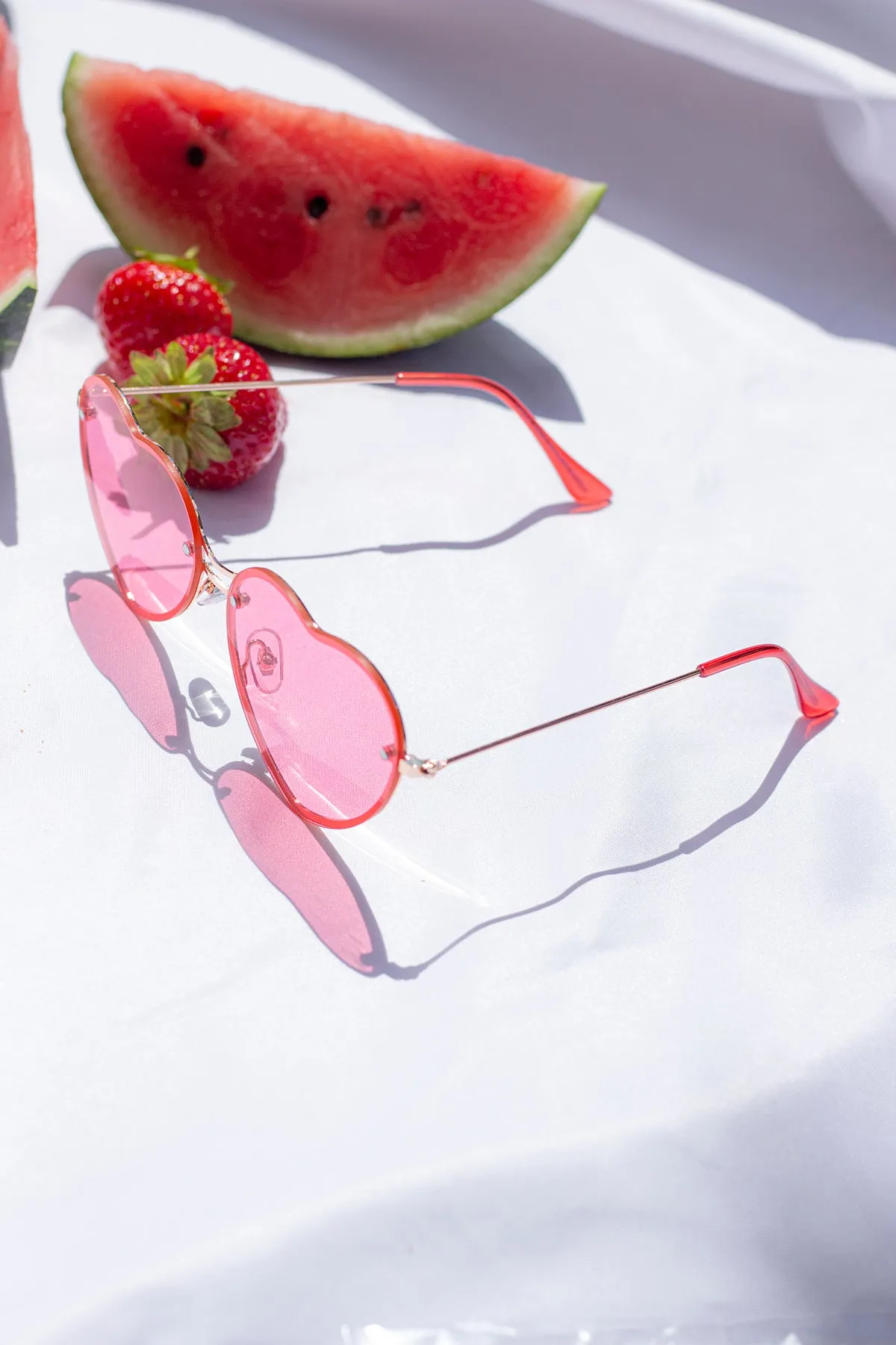 Rimless Colour Tint Heart Sunglasses