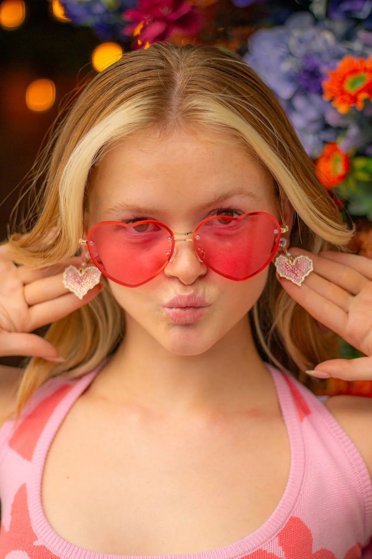 Rimless Colour Tint Heart Sunglasses
