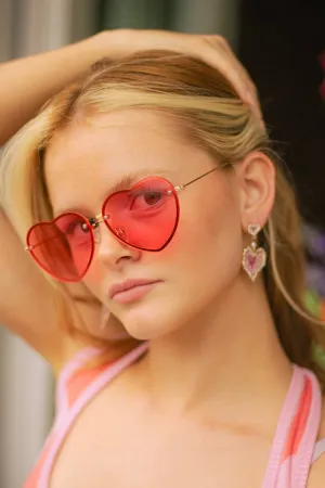 Rimless Colour Tint Heart Sunglasses