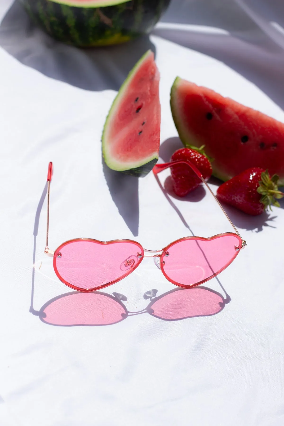 Rimless Colour Tint Heart Sunglasses