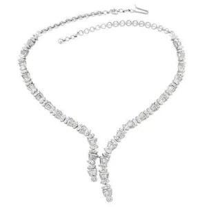 Round and Baguette Cut Diamond Necklace in 14k White Gold 15 Ctw