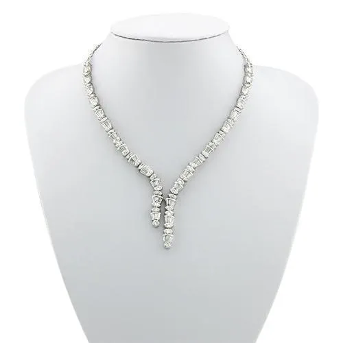 Round and Baguette Cut Diamond Necklace in 14k White Gold 15 Ctw
