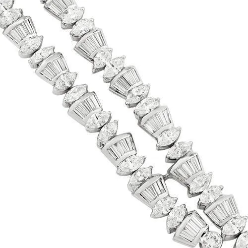 Round and Baguette Cut Diamond Necklace in 14k White Gold 15 Ctw