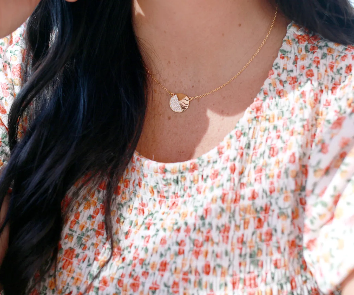Round Pavé Crystal Gold Necklace