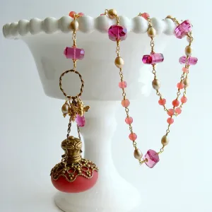 Salmon Chalcedony Pink Quartz Salmon Opaline Scent Bottle Necklace - Toinette Necklace