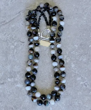 Sardonyx Agate Rounds 2-Strand Necklace with Czechoslovakian Nailheads and a Sterling Silver Toggle Clasp
