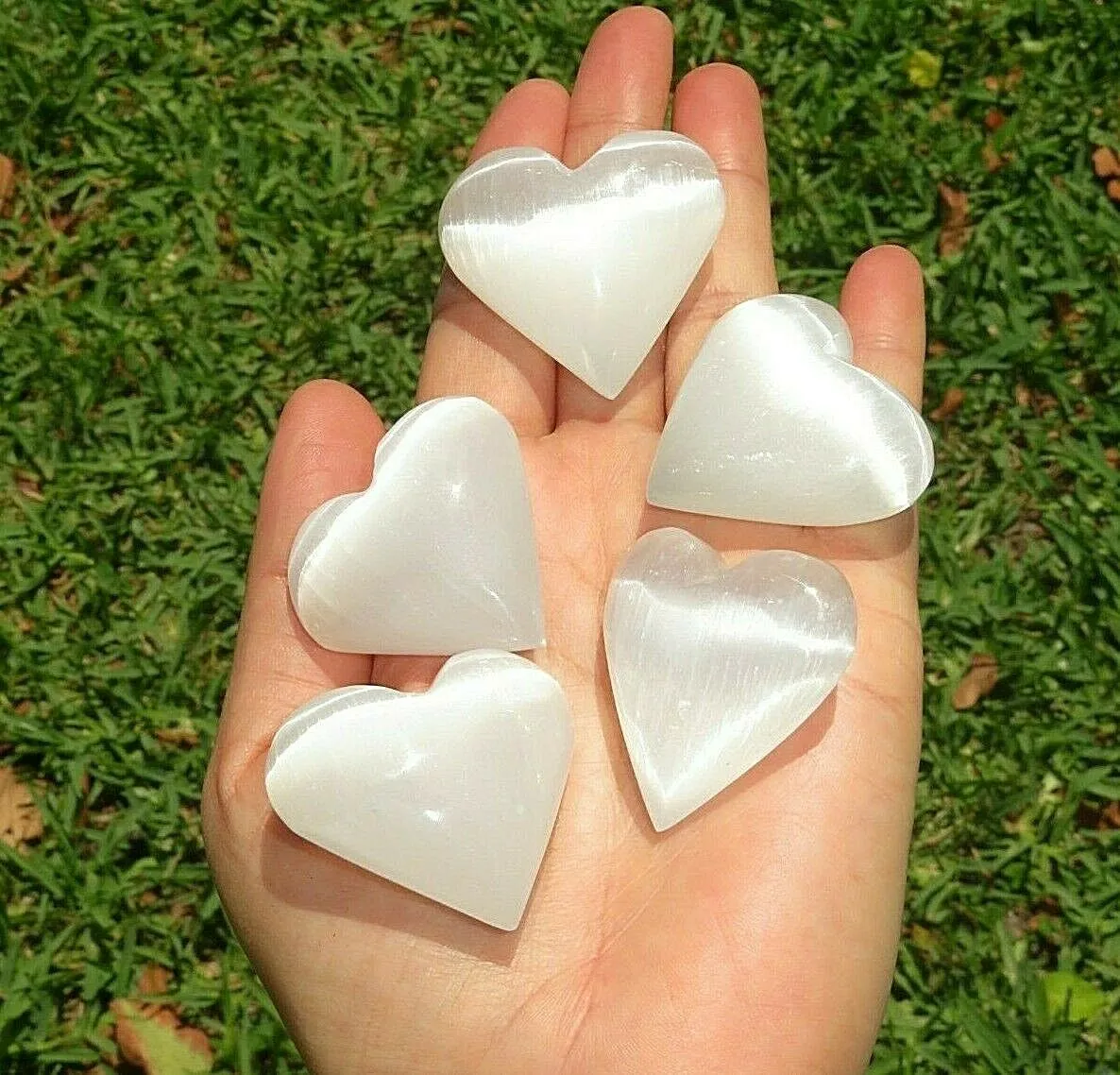 Selenite Gemstone Heart, Puffy Heart, 1.75" - 2", Palm Pocket Heart