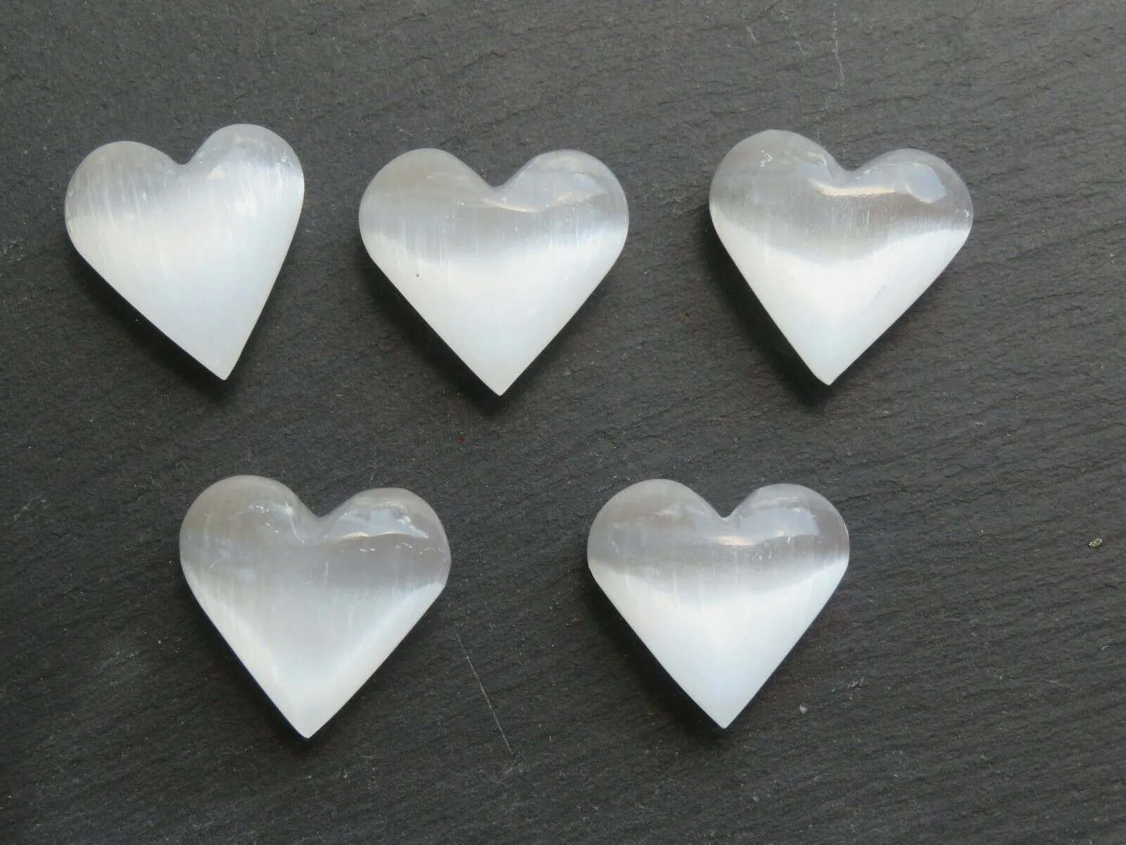 Selenite Gemstone Heart, Puffy Heart, 1.75" - 2", Palm Pocket Heart