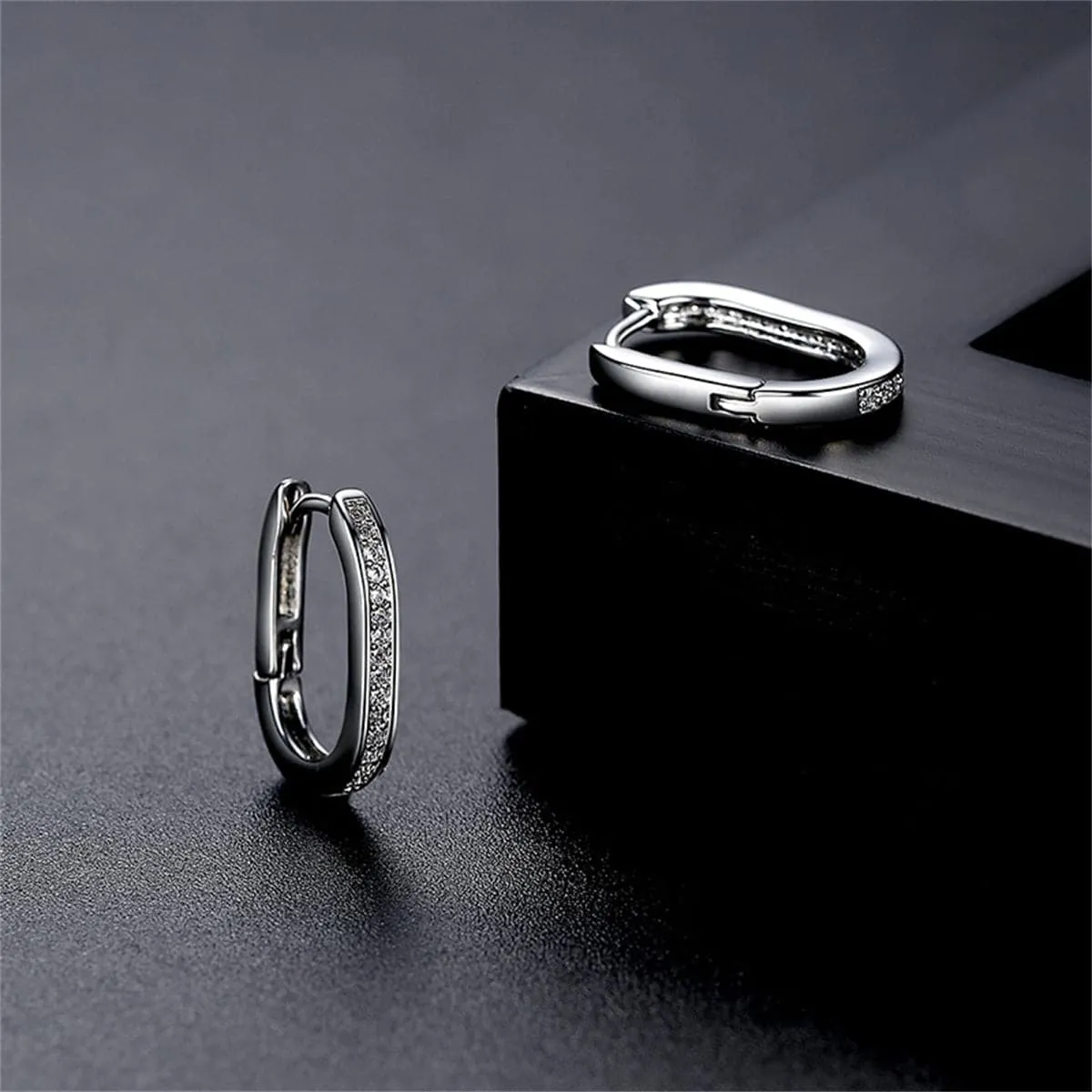 Silver-Plated & Cubic Zirconia U-Shape Huggie Earrings