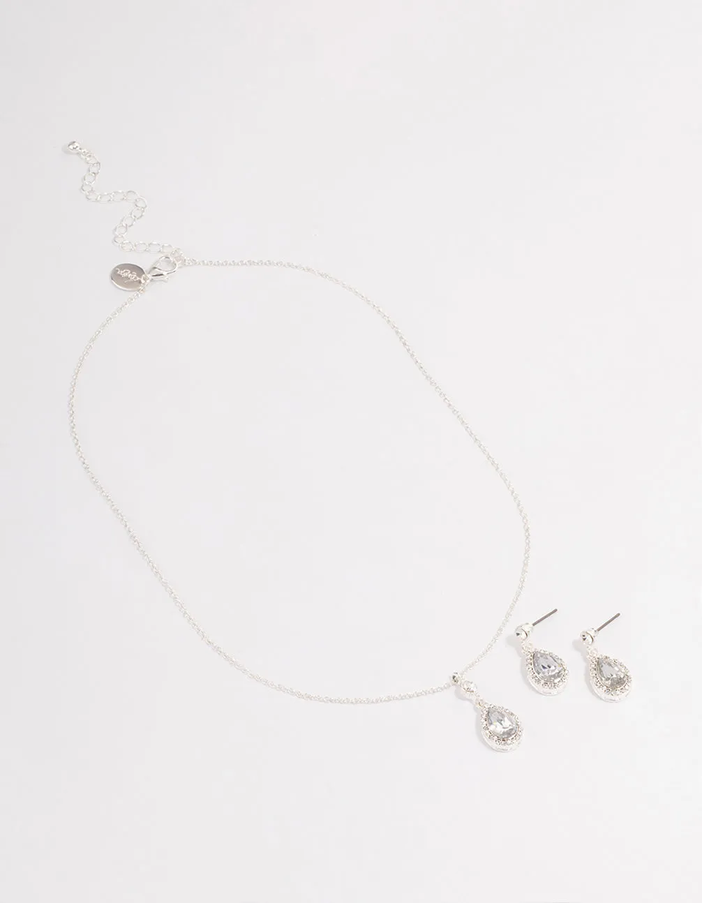 Silver Round & Pearl Halo Necklace & Drop Earrings Jewellery Set