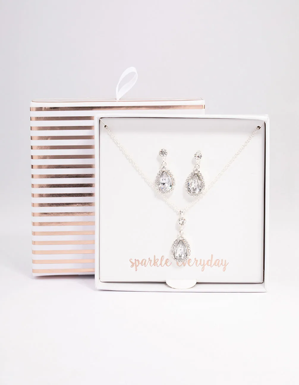 Silver Round & Pearl Halo Necklace & Drop Earrings Jewellery Set