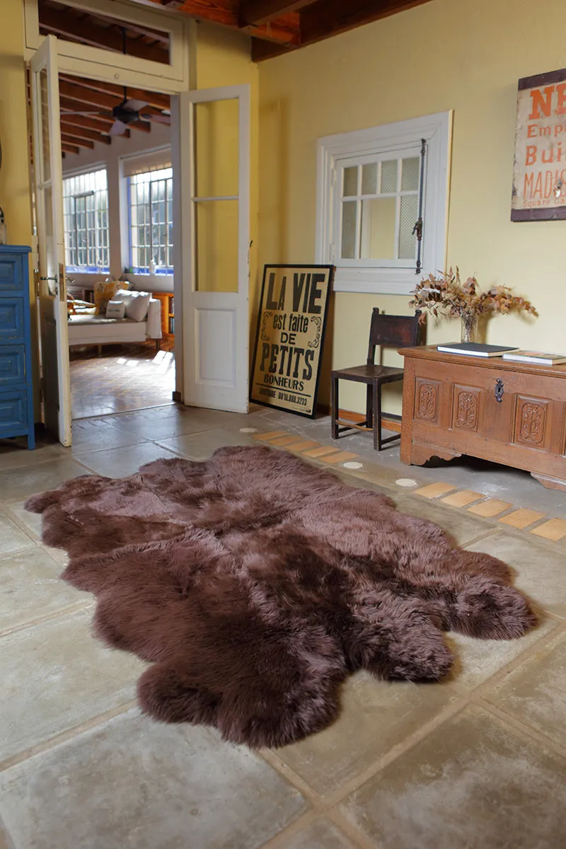 Six Piece Sheepskin Fur Rug - Brown Chocolate (4.7´ x  6.4´ )