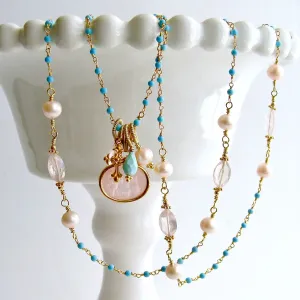 Sleeping Beauty Turquoise Rose Qaurtz Venetian Glass Intaglio Necklace - Treia Necklace