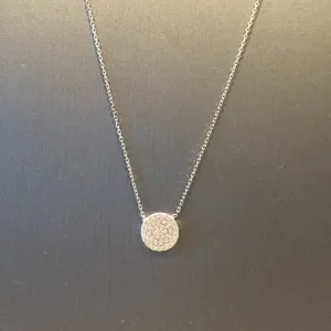 Small Pave Disc Necklace-Silver