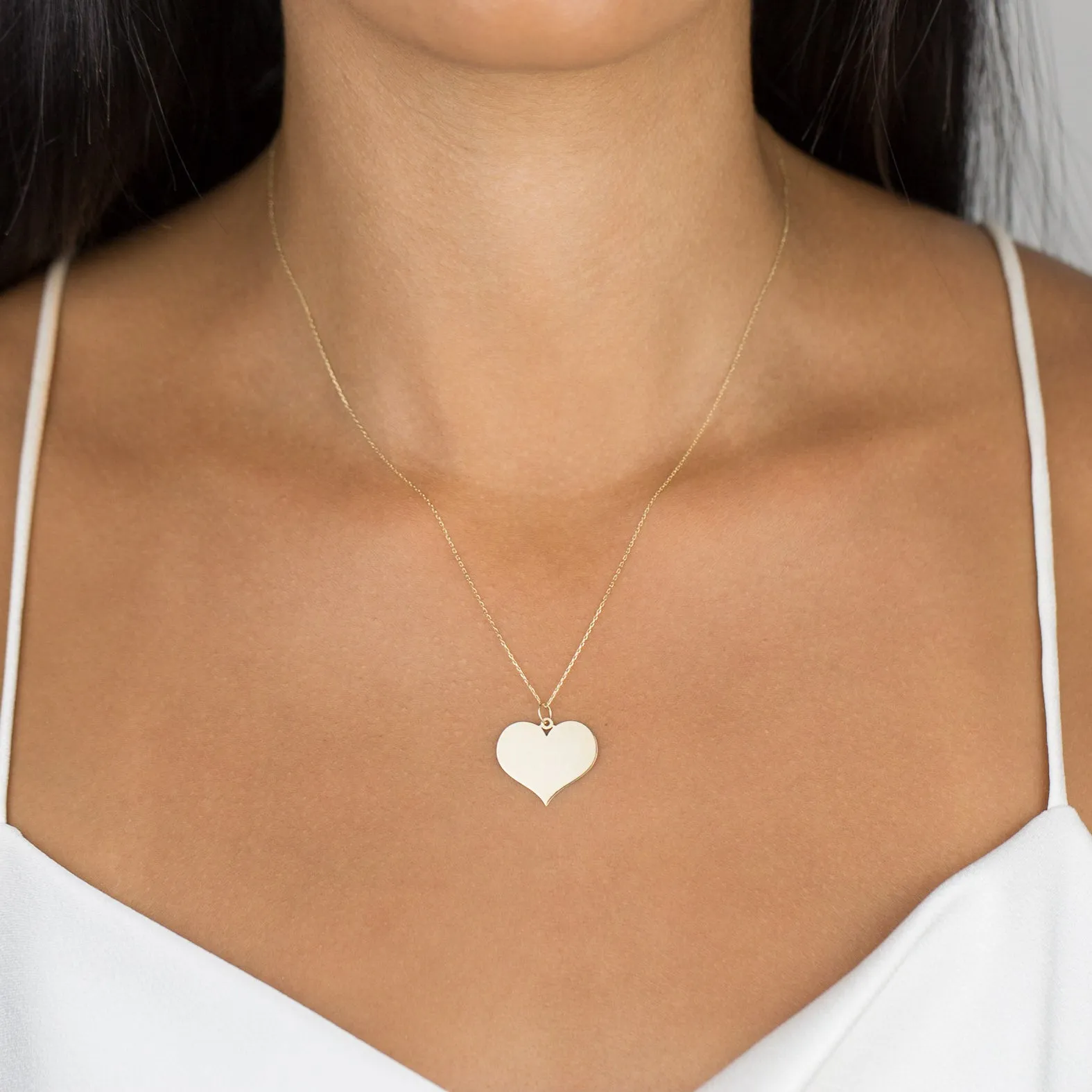 Solid Large Heart Necklace 14K
