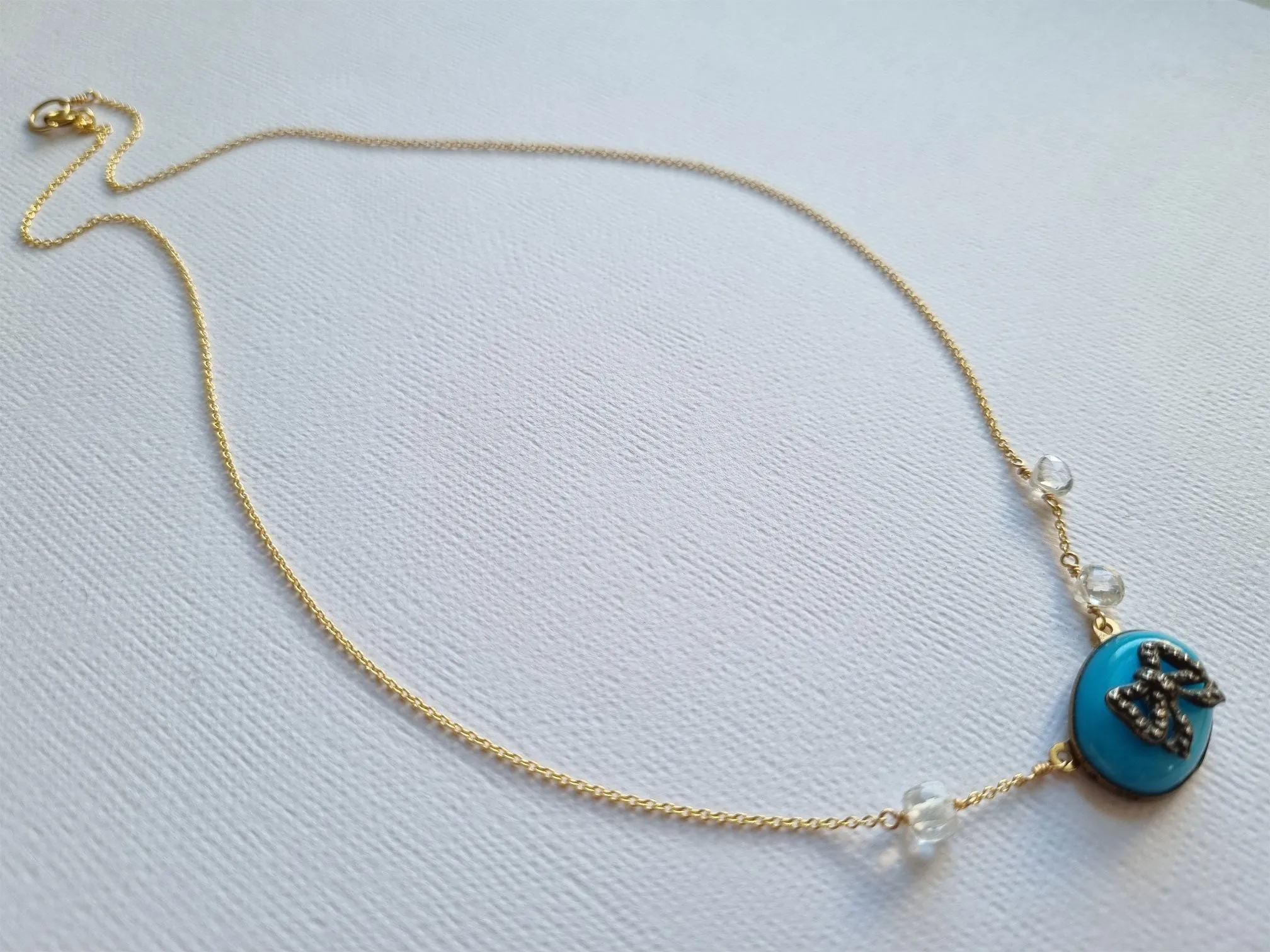 something old, something blue | antique bow short necklace