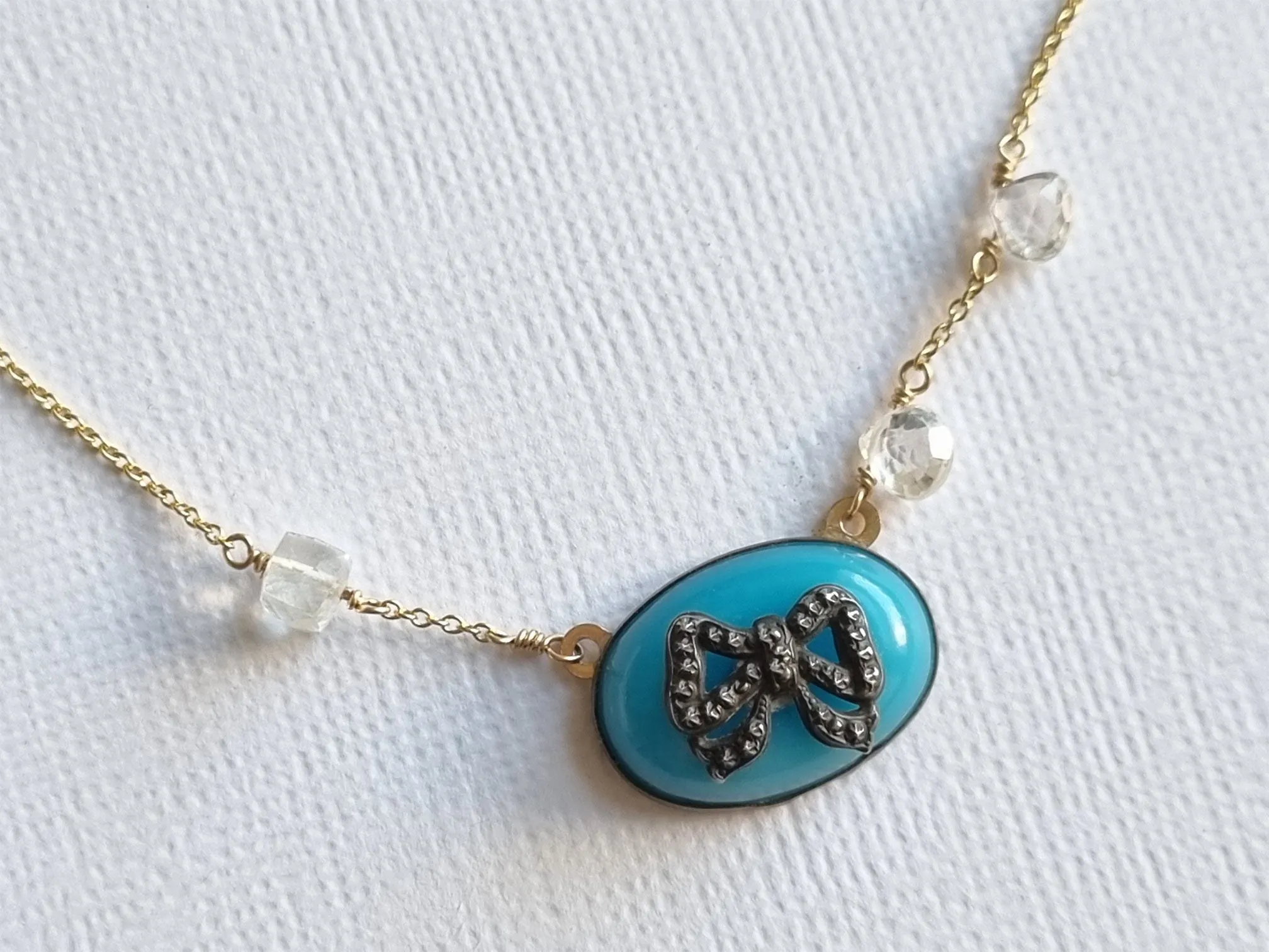 something old, something blue | antique bow short necklace