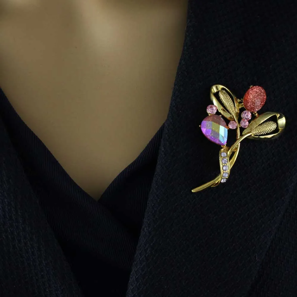 Sparkle in Pink Flower Pin with Teardrop Earring Set - PRL851BS
