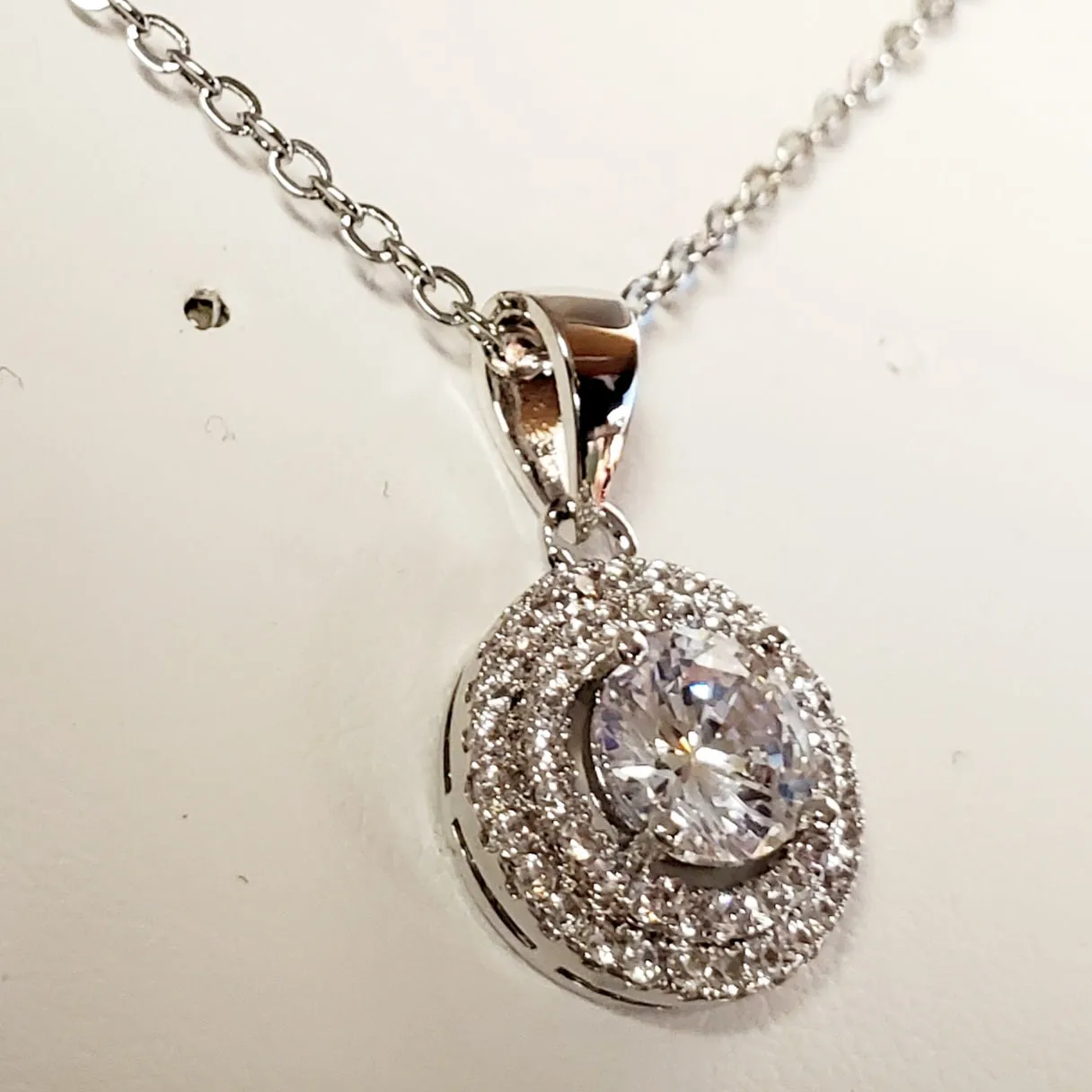 Sparkling Silver Round Double Halo Necklace