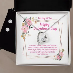 Special Wife Valentine's Forever Heart Necklace & Cubic Zirconia Earring Set
